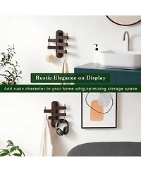 Yigii Solid Oak Swivel Coat Rack with 5 Foldable Hooks for Heavy Duty Use