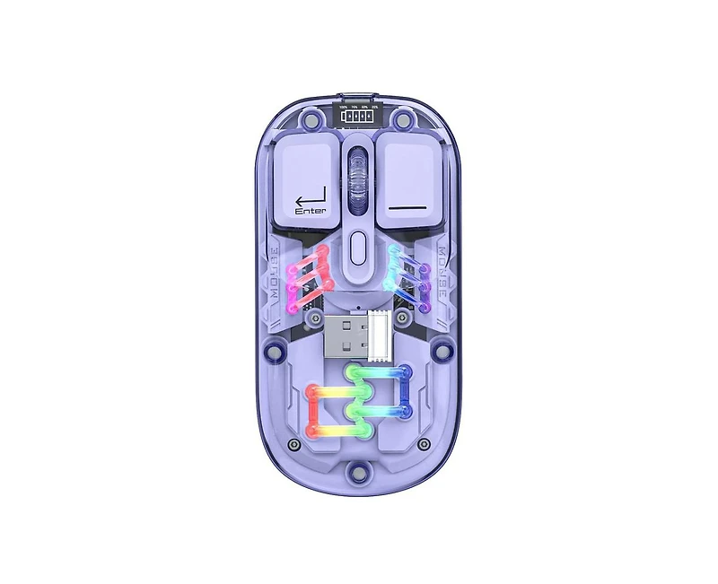 Risokeys Dual-Mode Transparent Wireless Mouse, 2.4G + Bluetooth 5.0, Magnetic Suction Design, Rgb Backlit, 3-Speed Dpi