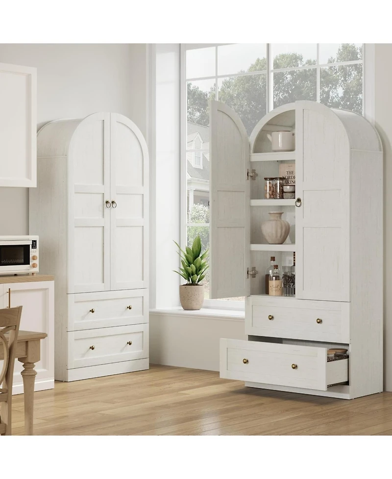 gaomon 72" Tall Dome Bookcase with Drawers, 4-Tier Wooden Bookshelf Storage Cabinet with Door