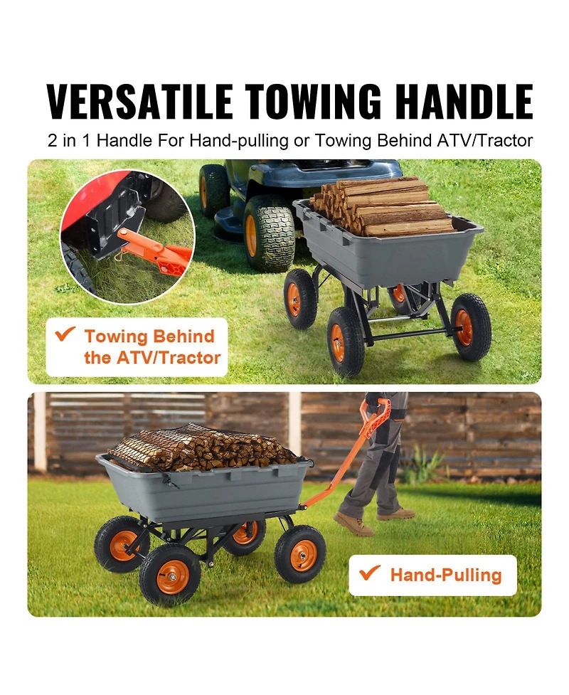 Sugift Heavy-Duty Dump Cart with 1500 lbs Capacity & Large Wheels