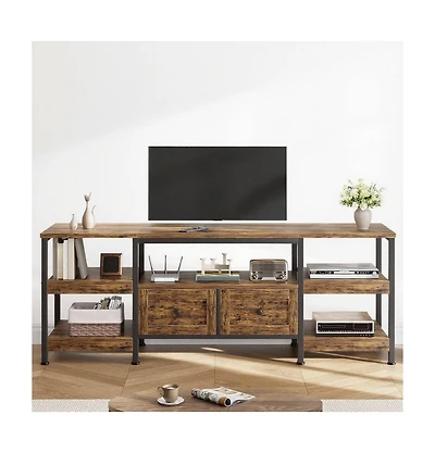 gaomon Industrial Tv Stand with 2 Drawers & Metal Frame, Vintage Style, Fit Up to 65 Inch TVs, Garage/Living Room