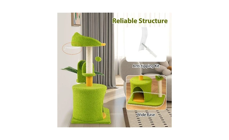 Aostirmotor High-Weight Capacity Cat Tree (22LBS), Tropical Palm Tree Design with Built-In Self-Groomer & Scratching Posts