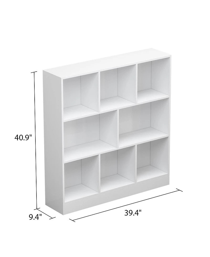 Famapy 5-Shelf Brown Wood Standard Bookcase With 3 Glass Doors and 3 Wood Doors