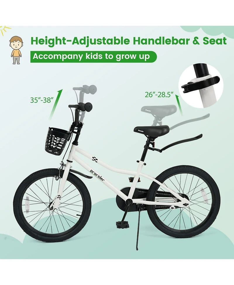 Mecale 20 Inch Kids Bike Adjustable with Kickstand and Storage Basket for Aged 8