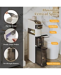 Volenca 5-Tier Narrow Bathroom Storage Cabinet with Drawers and Tissue Box Holder