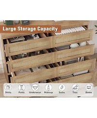 gaomon Rattan Dresser for Bedroom, Modern 8 Drawer Wooden Chest, Wide Wood Beside Table Closet, Nursery, Living Room and Entryway