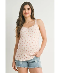 Hello Miz Maternity Ribbed Floral Lace Trim Cami Tank Top