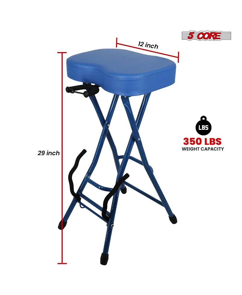 5 Core Guitar Stool 3.15" Padded Chair Foldable Heavy Duty Music Seat Built in Foot Rest Guitar Stand