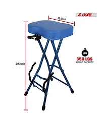 5 Core Guitar Stool 3.15" Padded Chair Foldable Heavy Duty Music Seat Built in Foot Rest Guitar Stand