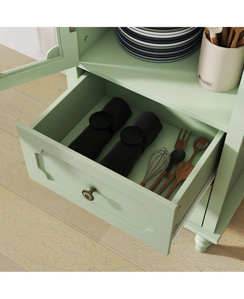 Boyel Living Minimalism Buffet Cabinet with Glass Doors and Double Drawer, Modern Wooden Storage Sideboard Cupboard for Living room, Dining Room