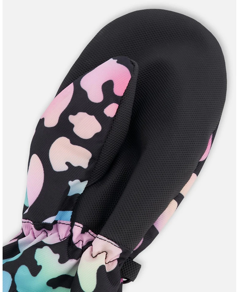 Deux par Deux Baby Girls Mid-Season Mittens in Polyester Black Animal Print