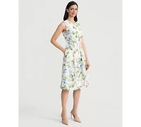 Floral Print Dupioni Pleated Dress
