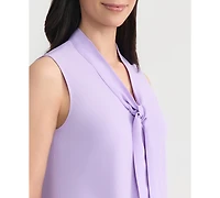 Kasper Women's Solid Sleeveless Tie-Neck Blouse, Regular & Petite