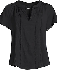 Lands' End Women's Slub Short Sleeve Notch Neck Top