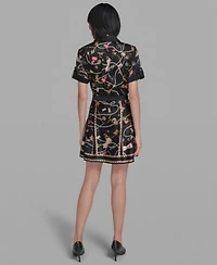 Karl Lagerfeld Paris Womens Printed Camp Collared Shirt Skirt