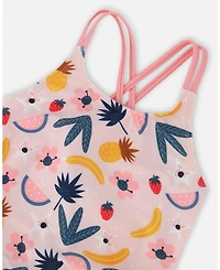Deux par Girls One-Piece Swimsuit Pink Printed Fruits
