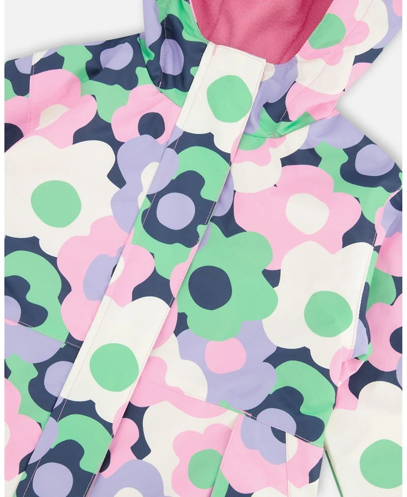 Deux par Toddler Girls Mid-Season Jacket Black Printed Flowers