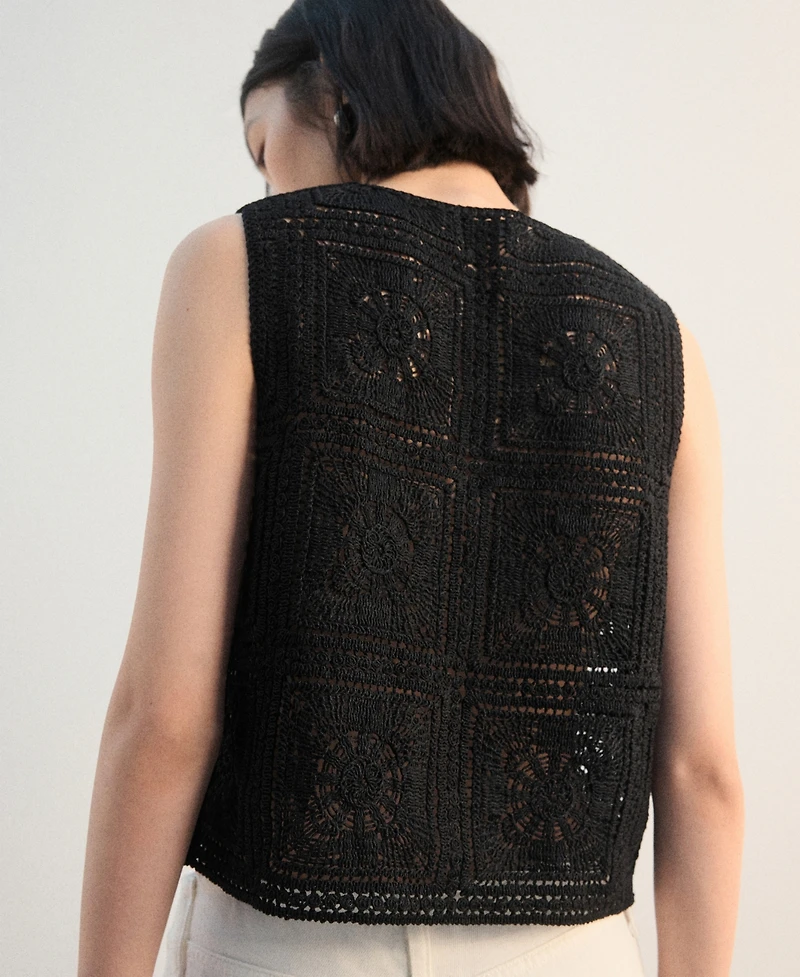 Mango Women's Buttons Crochet Top