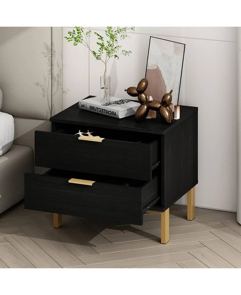 Homsee Black 3 Drawers Storage Cabinet with Golden Pattern Decor