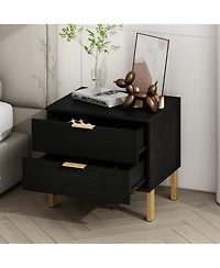 Homsee Black 3 Drawers Storage Cabinet with Golden Pattern Decor