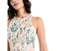 Maggy London Women's Embroidered Floral Halter Neck Midi Dress