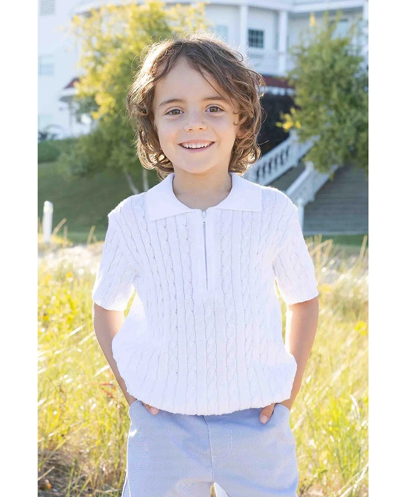 Florence Eiseman Little Boys Short Sleeve Polo Cable Sweater