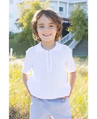 Florence Eiseman Little Boys Short Sleeve Polo Cable Sweater
