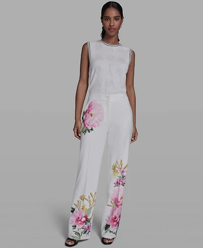 Karl Lagerfeld Paris Petite Mid Rise Floral Print Pants