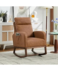 gaomon Modern Nursery Chair,Rocking Chair with High Backrest Armchair,Pu Glider Accent Reading Chairs Padded Seat for Living Room,Bedroom