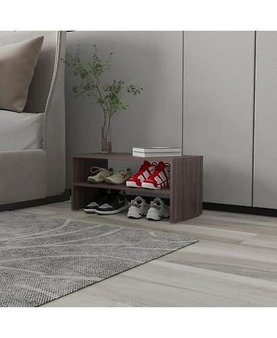 Fm Furniture Norris shoe rack in melamine with 2 shelves,Gray Walnut