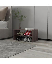 Fm Furniture Norris shoe rack in melamine with 2 shelves,Gray Walnut