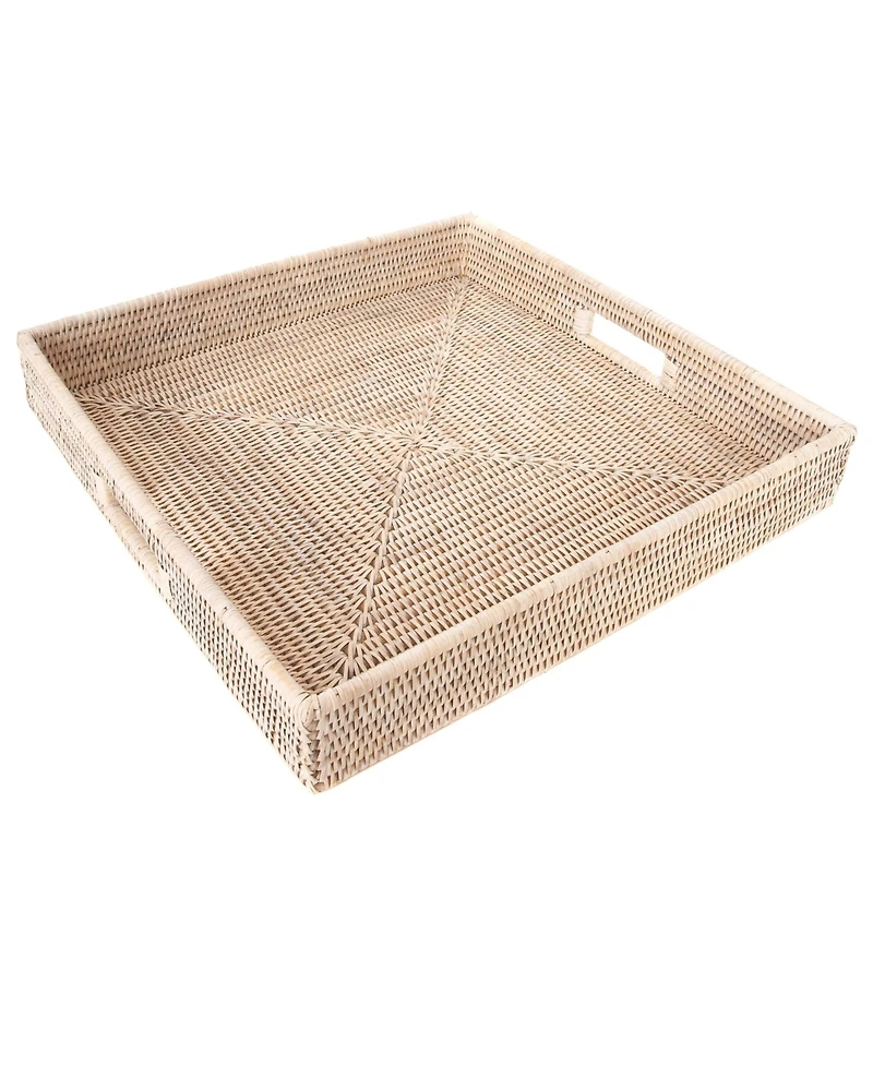 Artifacts Rattan Square Ottoman Tray with Cutout Handles