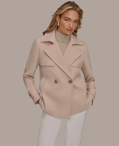 Donna Karan New York Women's Short Crepe Notch Collar Trench Coat