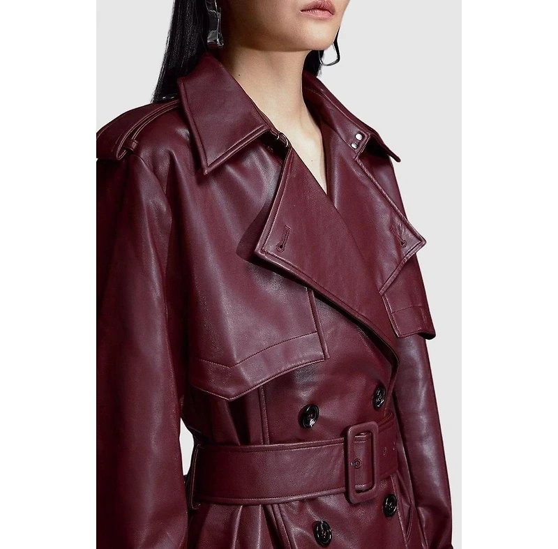 Karen Millen Women's Tailored Faux Leather Belted Trench Coat