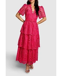 Coast Women's Short Sleeve Tiered Lace Midi Dress