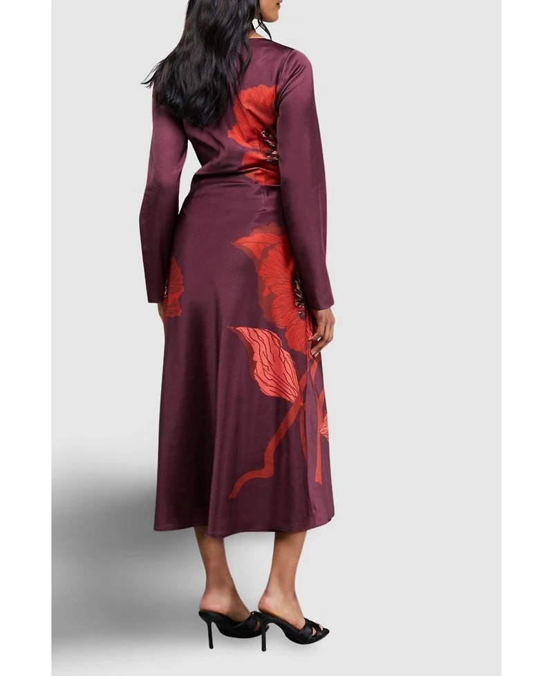 Warehouse Women's Floral Placement Print Satin Midi Dress