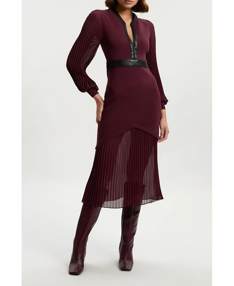 Karen Millen Women's Woven Sleeved Pleated Dress