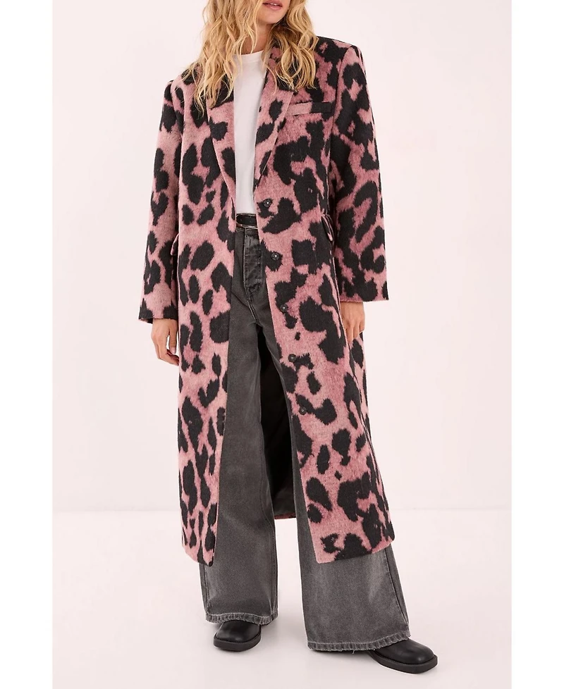 Nasty Gal Women's Leopard Wool Blend Tailored Coat