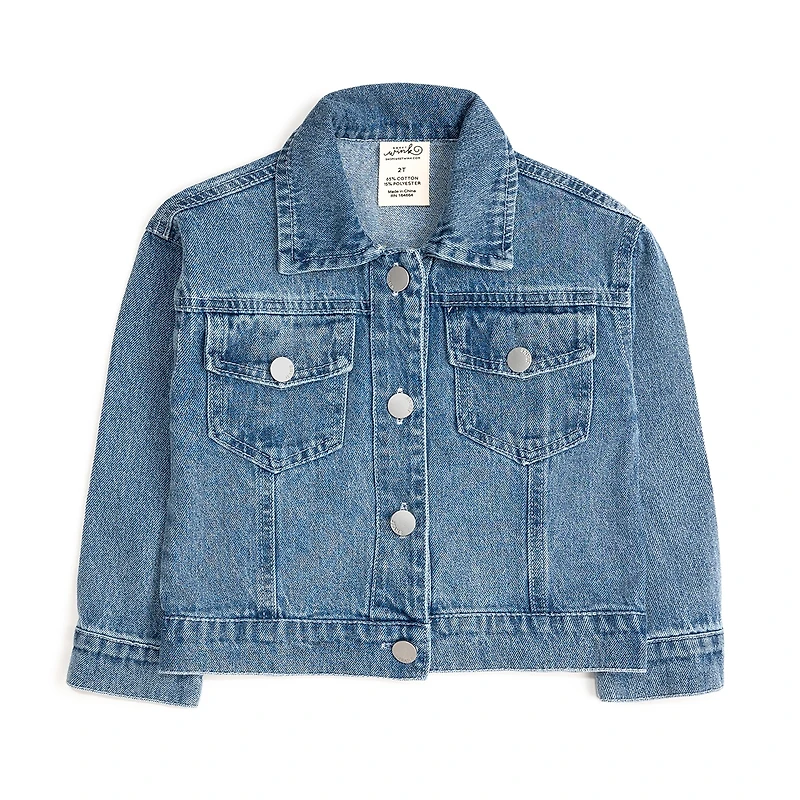 Sweet Wink Big Girls Pearl and Gemstone Floral Bow Patch Denim Jacket