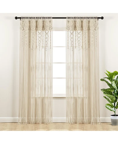 Lush Decor Boho Macrame Textured Cotton Window Curtain Panel Single 40"W x 95"L Neutral