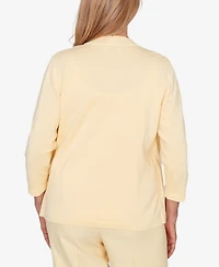 Alfred Dunner Women's Al Fresco Mother of Pearl Stripe Two One Sweater