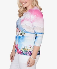 Alfred Dunner Women's The Royal Treatment Embellished Lake Como Scenic Top