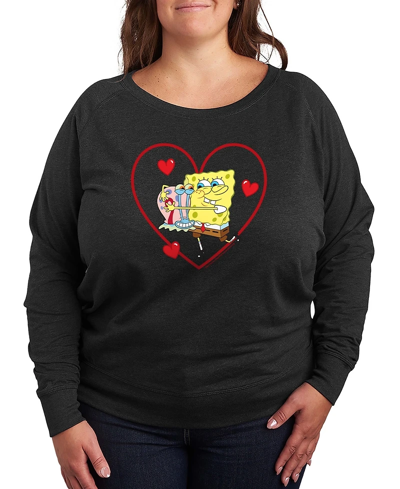 Hybrid Apparel Women's Spongebob Squarepants Gary Heart French Terry Long sleeve T-shirt