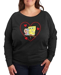 Hybrid Apparel Women's Spongebob Squarepants Gary Heart French Terry Long sleeve T-shirt