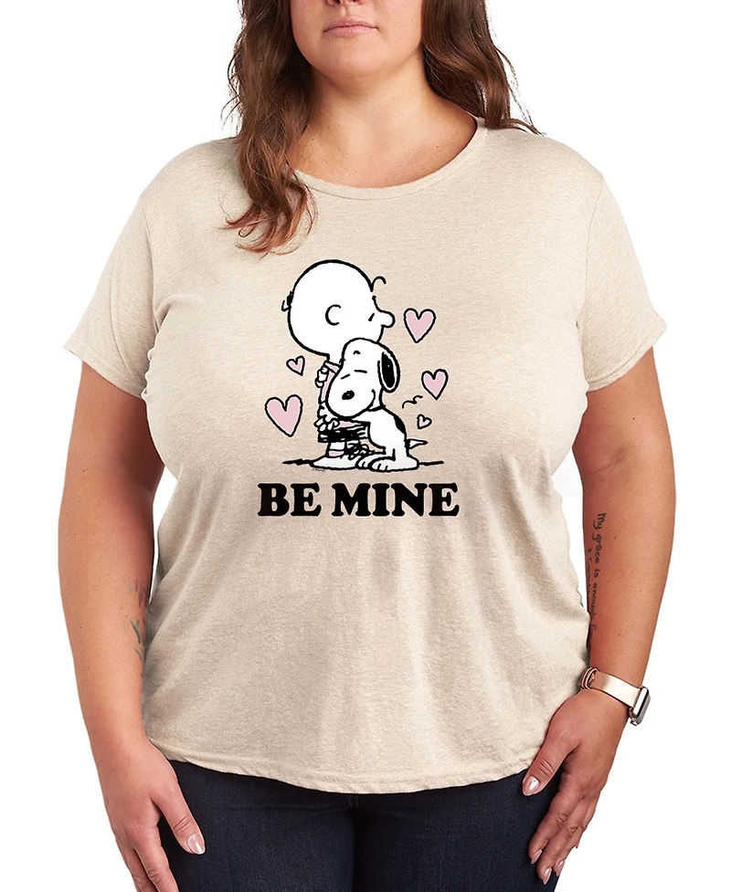 Hybrid Apparel Women's Peanuts Snoopy And Charlie Be Mine Short Sleeve Graphic T-Shirt