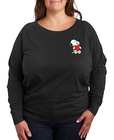 Hybrid Apparel Women's Peanuts Snoopy Valentines Hugging Heart French Terry Long sleeve T-shirt