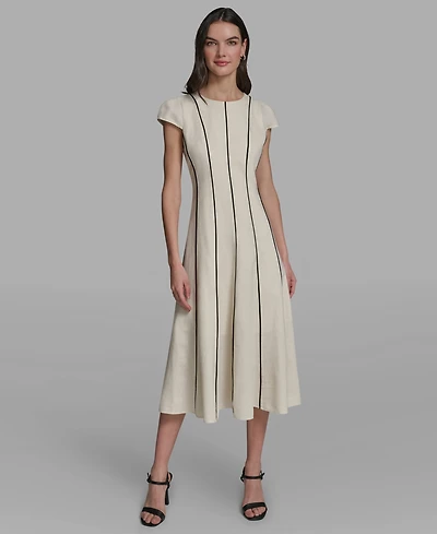 Karl Lagerfeld Paris Women's Vertical Striped Piping Midi Dress
