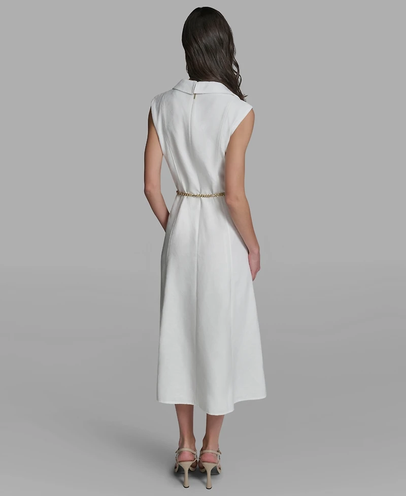 Karl Lagerfeld Paris Women's Collared Chain Belt Midi Dress