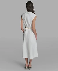 Karl Lagerfeld Paris Women's Collared Chain Belt Midi Dress