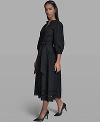 Karl Lagerfeld Paris Women's Poplin Eyelet Button Front Midi Dress